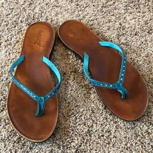 Reef Leather Flops - Turquoise Sparkle Straps